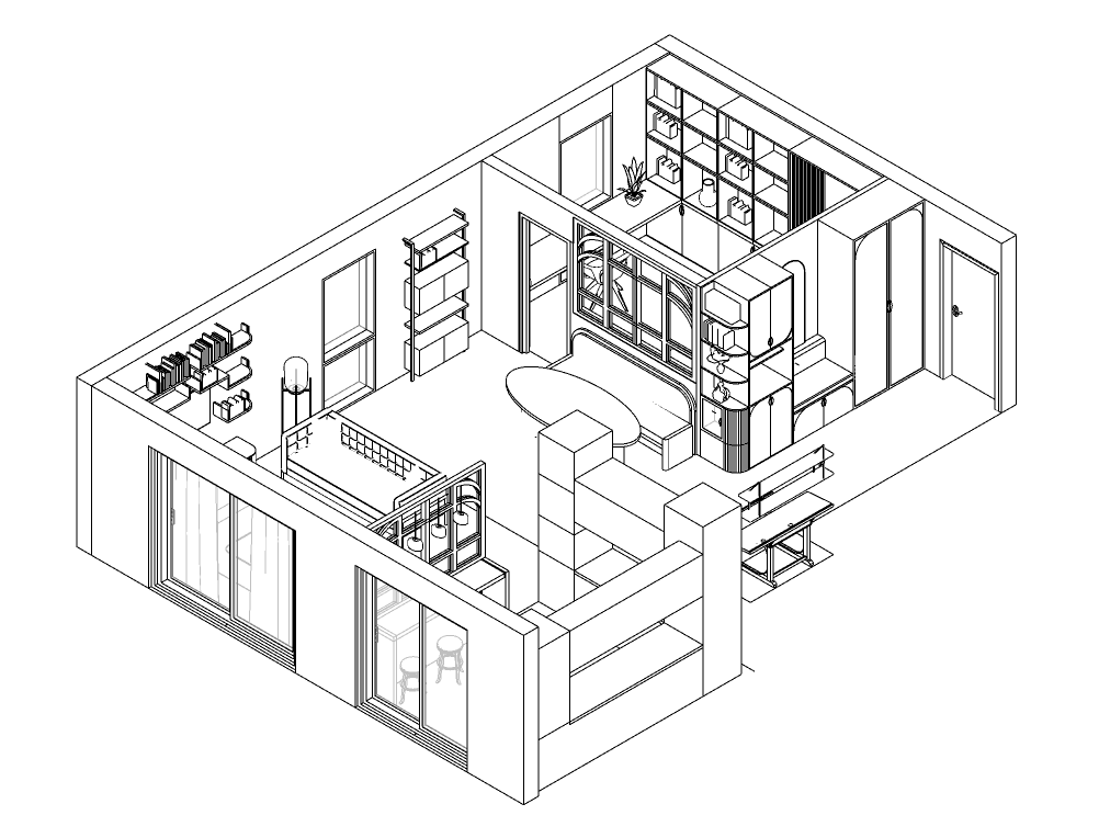 axonometrie appartement avec entree